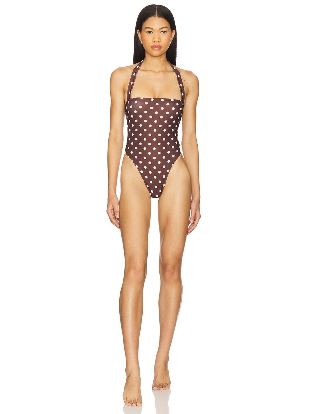 Tularosa Brigitte One Piece In Brown & Cream Dot